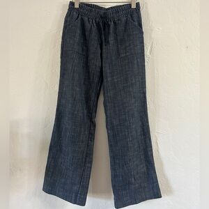 Lesley Evers Chambray Wide-Leg Pants – XS, Drawstring Waist, Relaxed Fit